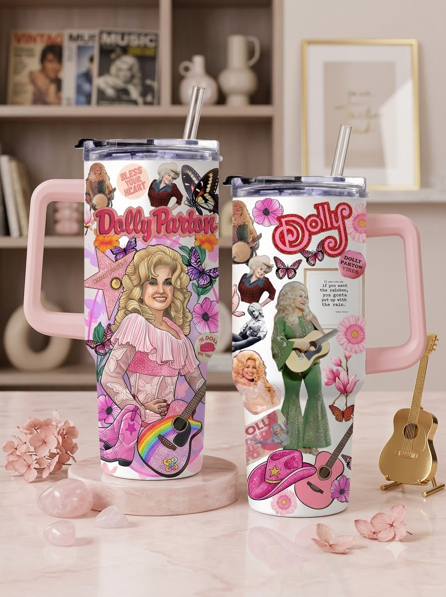 Dolly Parton Retro Country Tumbler with Handle & Straw