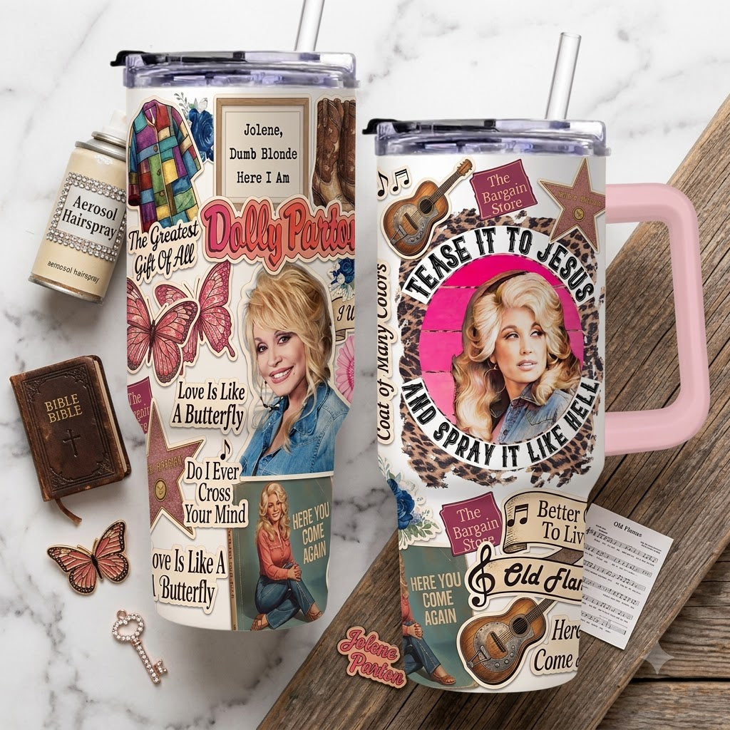 Dolly Parton Here You Come Again Tumbler with Handle & Straw