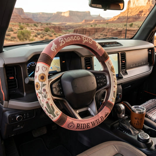 Bronco Girl Ride Wild Steering Wheel Cover