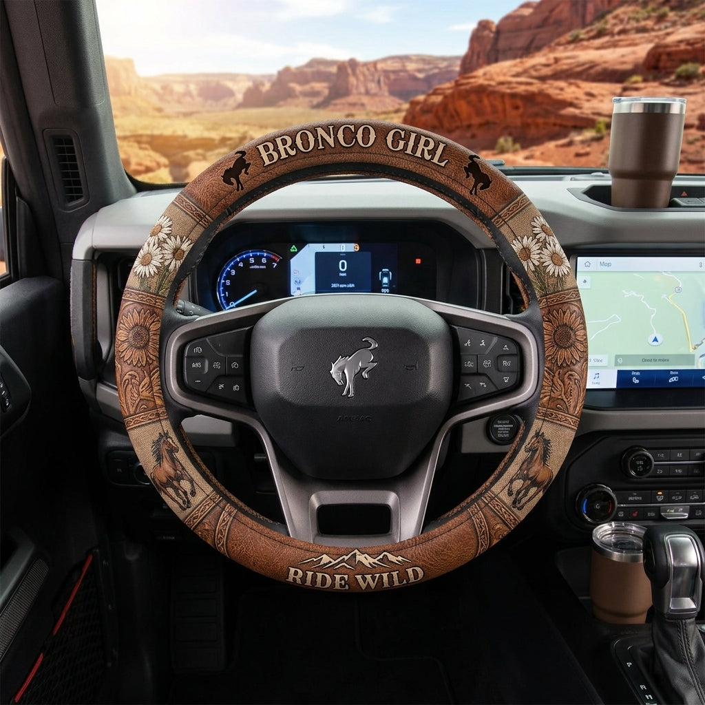 Bronco Girl Wild & Free Steering Wheel Cover
