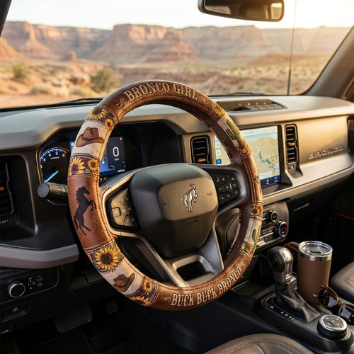 Western Cowgirl Sunflower Car Steering Wheel Cover