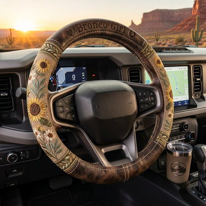 Bronco Girl Sunflower Steering Wheel Cover