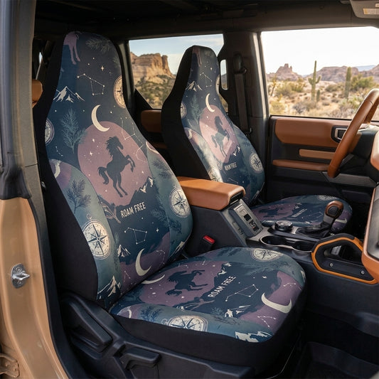 Bronco Car Seat Covers, Celestial Horse & Western Boho Print, 4x4 Interior Accessories