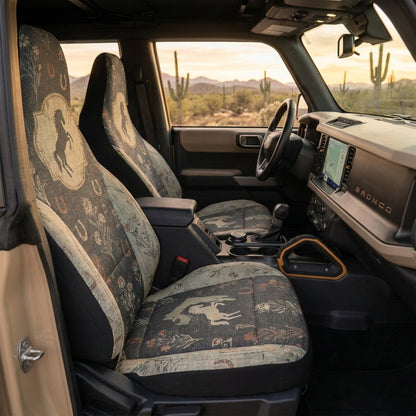 Western Bronco Car Seat Covers, Horse & Horseshoe Print, Rustic Cowboy 4x4 Interior