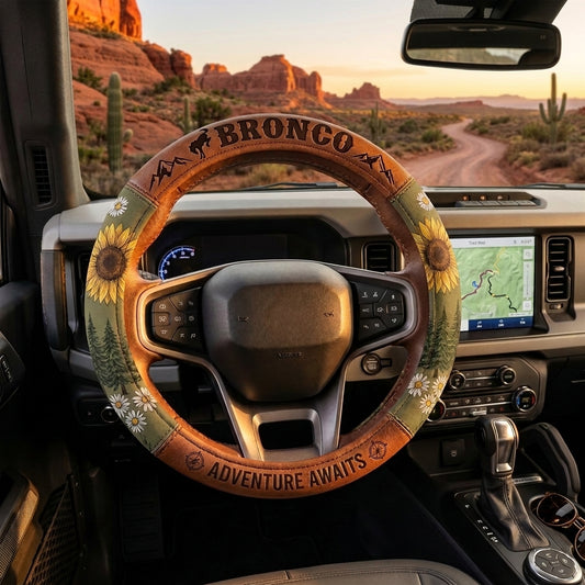Bronco Girl Adventure Awaits Steering Wheel Cover