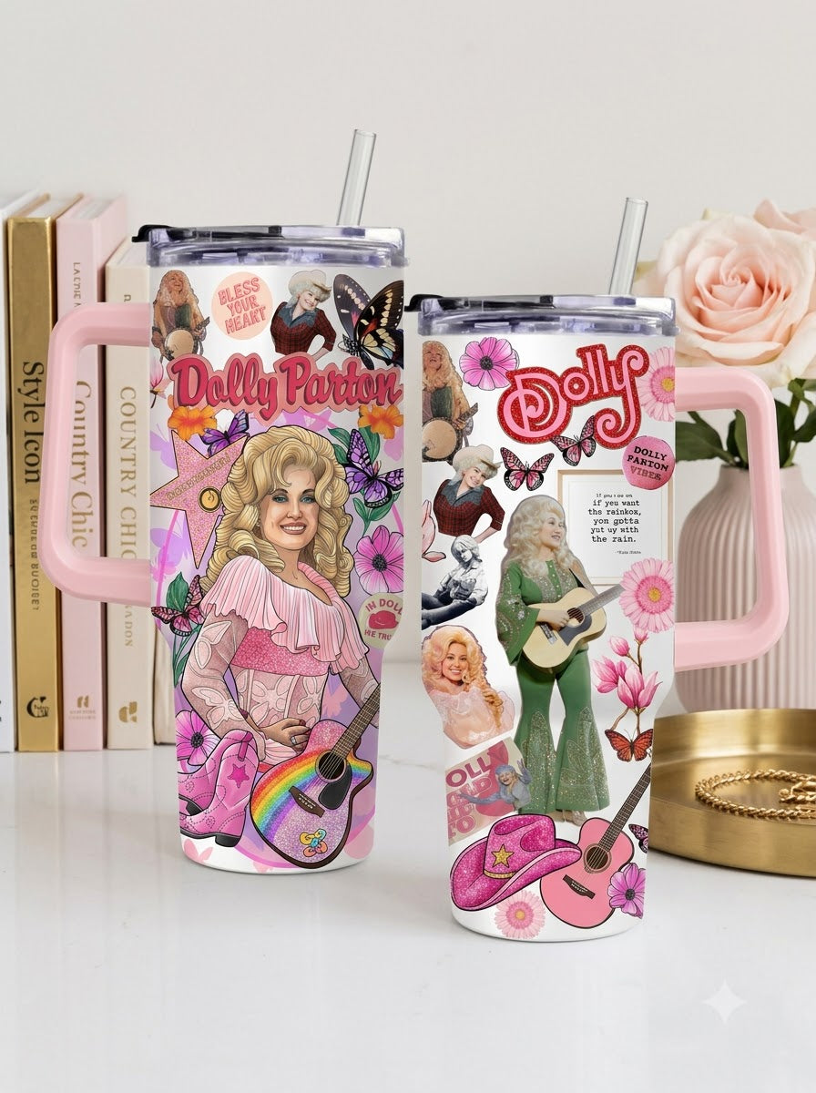 Dolly Parton Retro Country Tumbler with Handle & Straw
