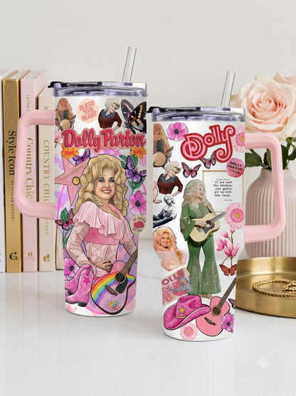 Dolly Parton Retro Country Tumbler with Handle & Straw