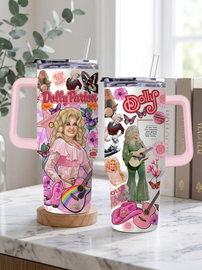 Dolly Parton Retro Country Tumbler with Handle & Straw