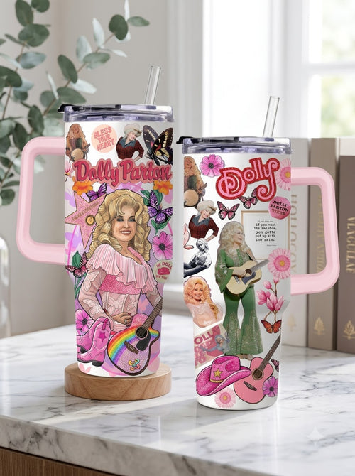 Dolly Parton Retro Country Tumbler with Handle & Straw