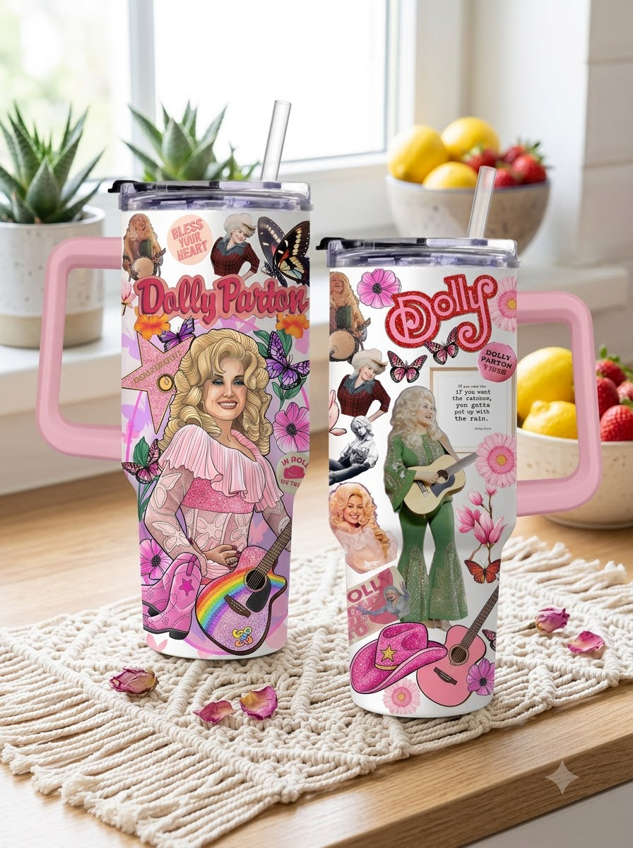 Dolly Parton Retro Country Tumbler with Handle & Straw