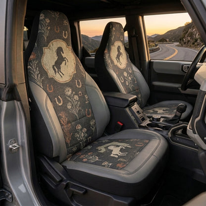 Western Bronco Car Seat Covers, Horse & Horseshoe Print, Rustic Cowboy 4x4 Interior