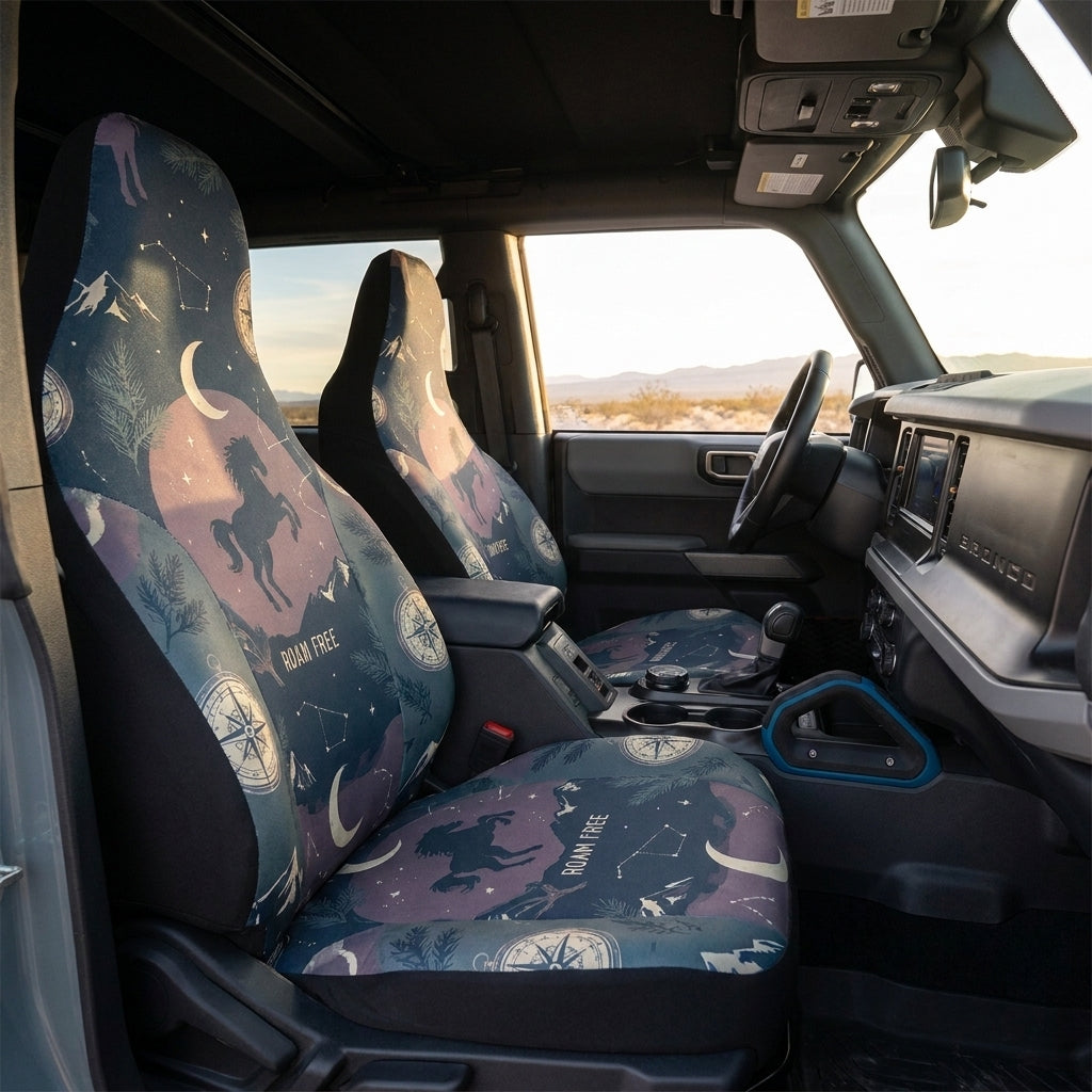 Bronco Car Seat Covers, Celestial Horse & Western Boho Print, 4x4 Interior Accessories