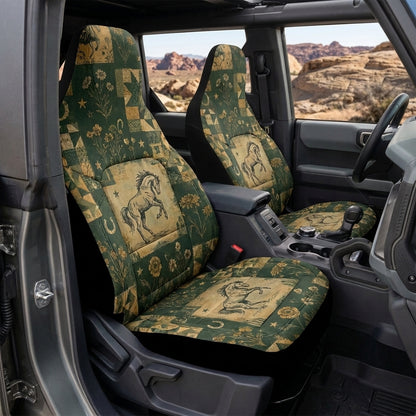 Boho Bronco Car Seat Covers, Western Horse & Wildflower Print, Rustic 4x4 Interior Accessories