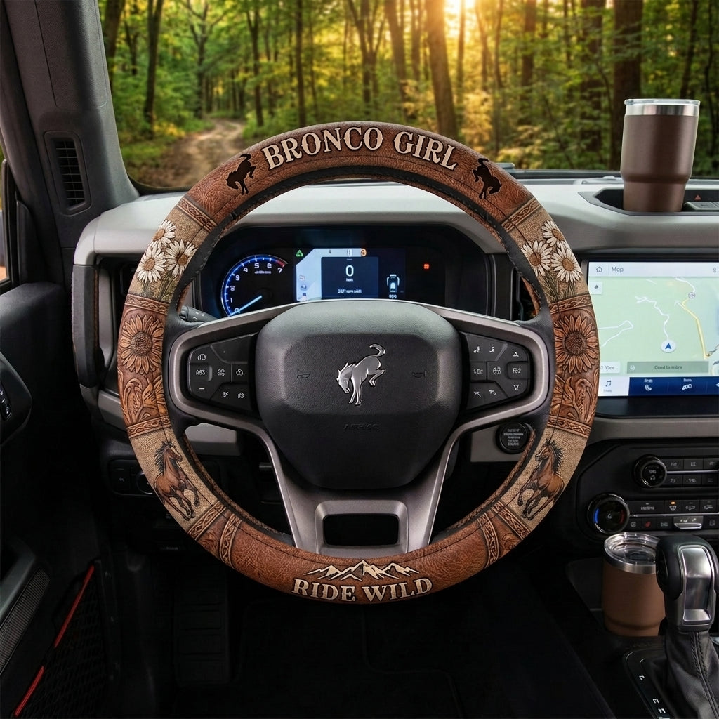 Bronco Girl Wild & Free Steering Wheel Cover