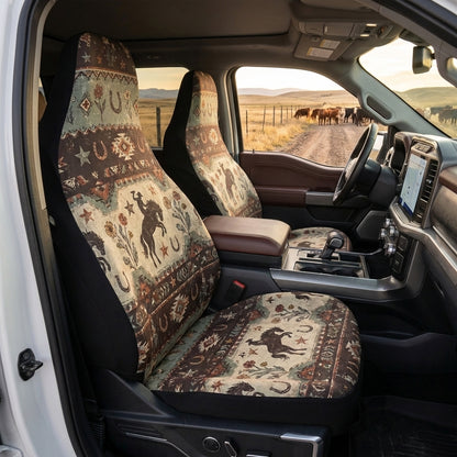 Cowboy Bronco Car Seat Covers, Horse & Wildflower Western Pattern, Seat Covers
