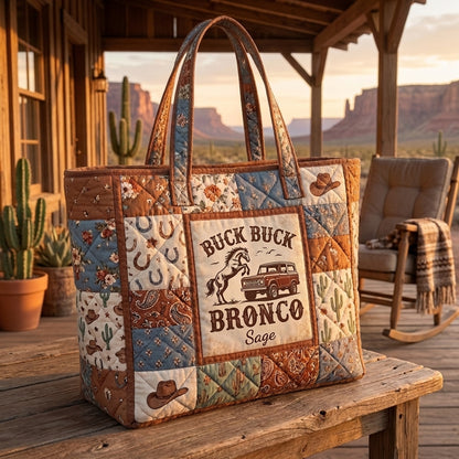 Personalized Buck Buck Bronco Quilted Tote Bag, Western Horse & Cowboy Patchwork Bag, Rustic Ranch Carryall