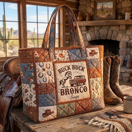 Personalized Buck Buck Bronco Quilted Tote Bag, Western Horse & Cowboy Patchwork Bag, Rustic Ranch Carryall