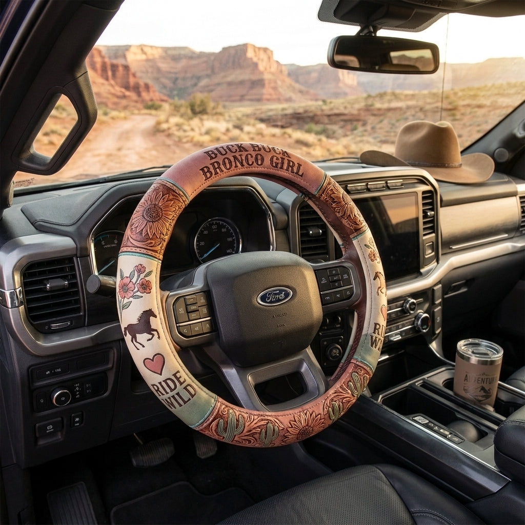 Bronco Girl Steering Wheel Cover – Sunflower & Western