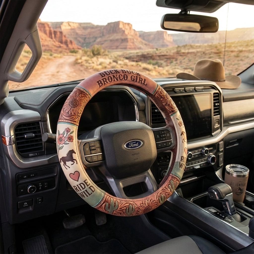 Bronco Girl Steering Wheel Cover – Sunflower & Western