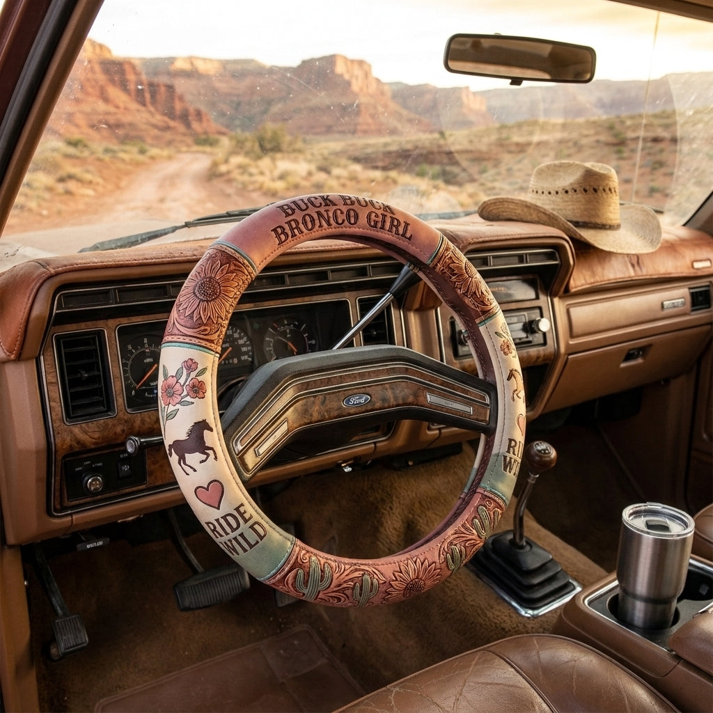 Bronco Girl Steering Wheel Cover – Sunflower & Western