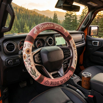 Bronco Girl Ride Wild Steering Wheel Cover