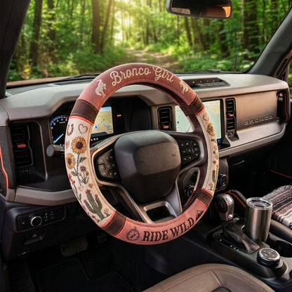 Bronco Girl Ride Wild Steering Wheel Cover
