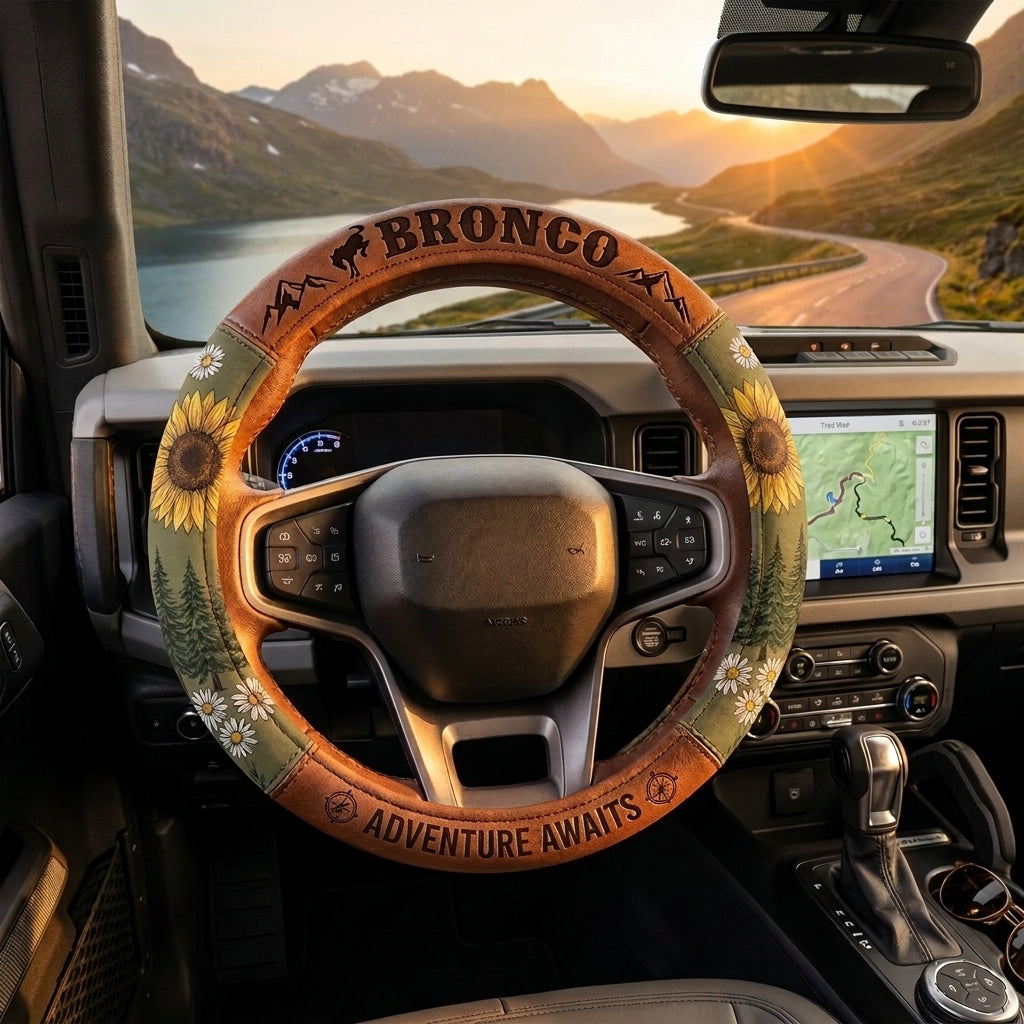 Bronco Girl Adventure Awaits Steering Wheel Cover