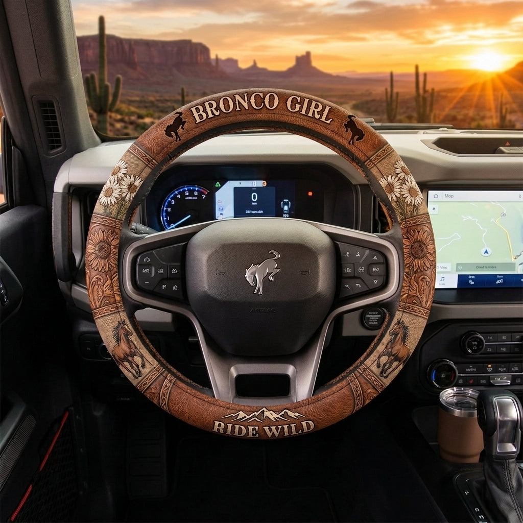Bronco Girl Wild & Free Steering Wheel Cover
