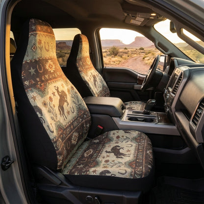Cowboy Bronco Car Seat Covers, Horse & Wildflower Western Pattern, Seat Covers