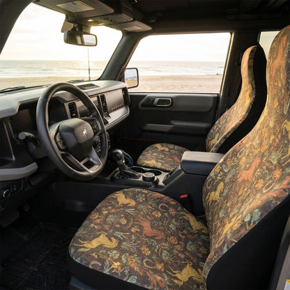 Western Bronco Car Seat Covers, Horseshoe & Horse Print, Rustic Cowboy Interior Accessories