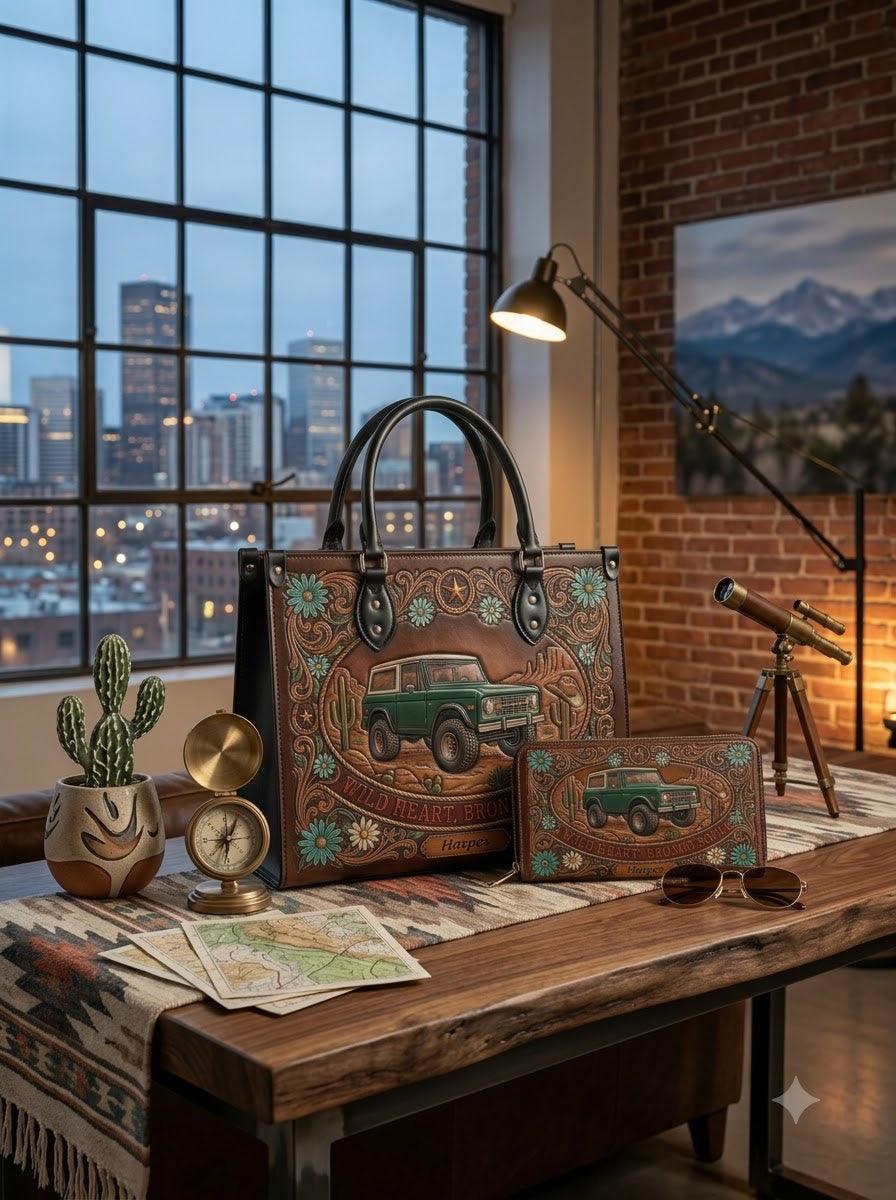 Wild Heart Bronco Western Floral Leather Bag + Matching Wallet