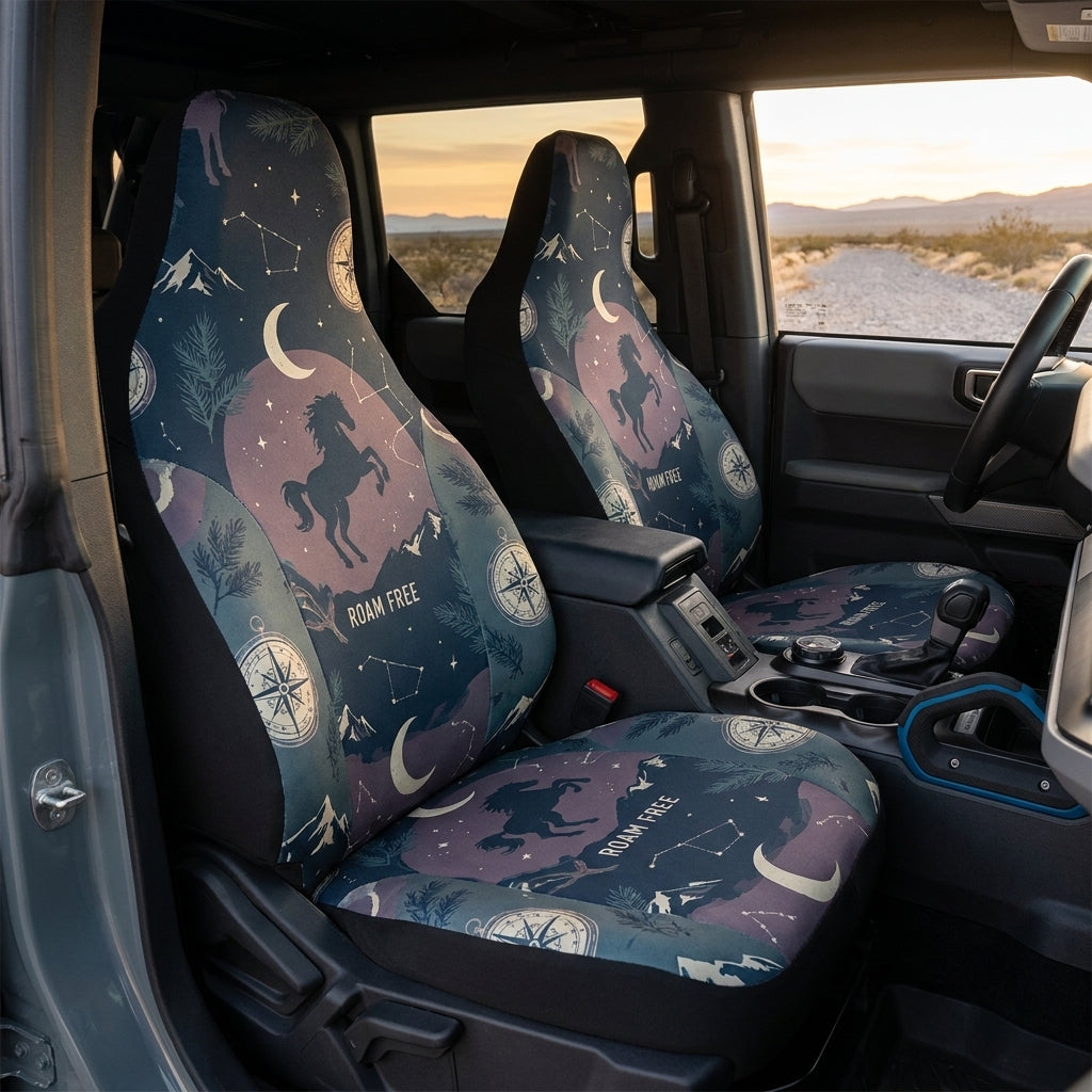 Bronco Car Seat Covers, Celestial Horse & Western Boho Print, 4x4 Interior Accessories