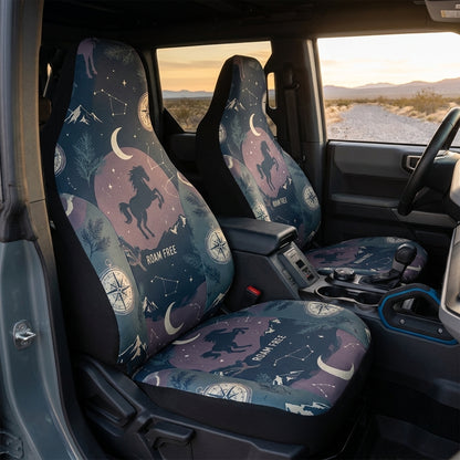 Bronco Car Seat Covers, Celestial Horse & Western Boho Print, 4x4 Interior Accessories