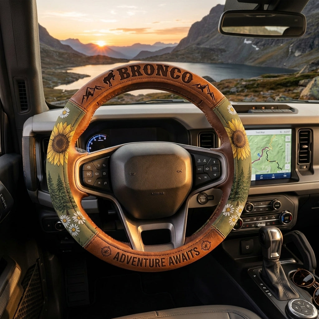 Bronco Girl Adventure Awaits Steering Wheel Cover
