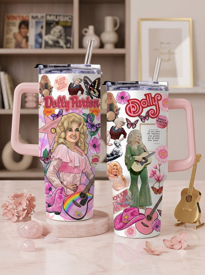 Dolly Parton Retro Country Tumbler with Handle & Straw