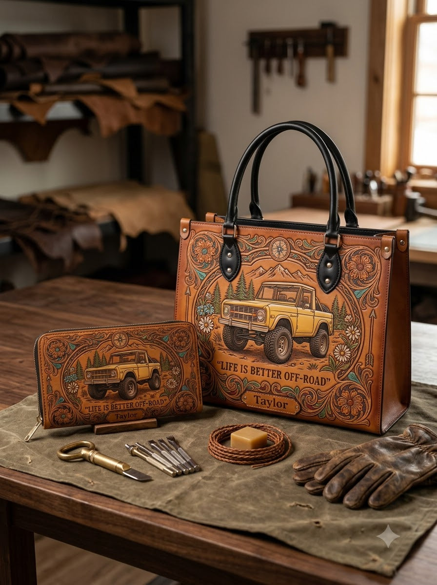 Life Is Better Off-Road Bronco Leather Bag + Matching Wallet