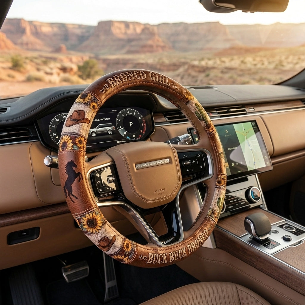 Western Cowgirl Sunflower Car Steering Wheel Cover