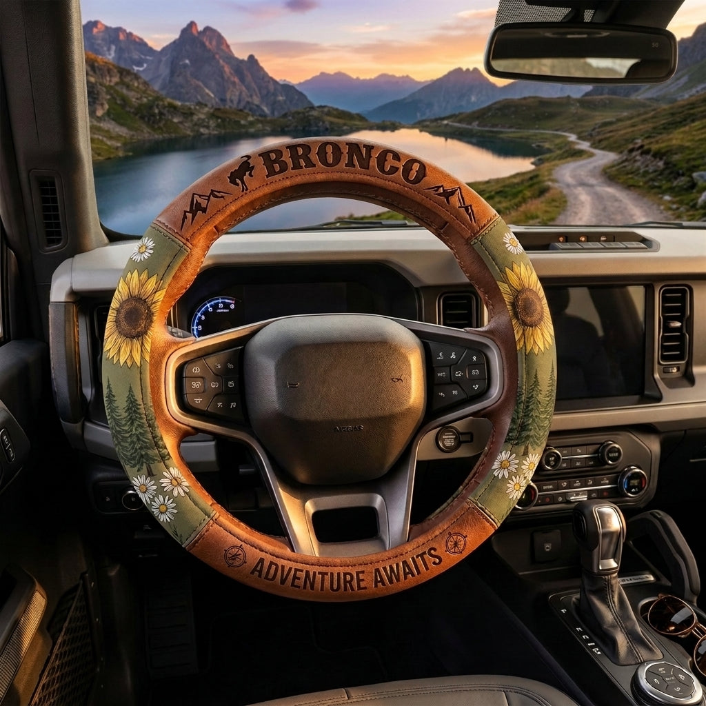 Bronco Girl Adventure Awaits Steering Wheel Cover