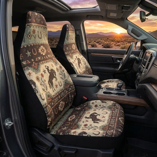 Cowboy Bronco Car Seat Covers, Horse & Wildflower Western Pattern, Seat Covers