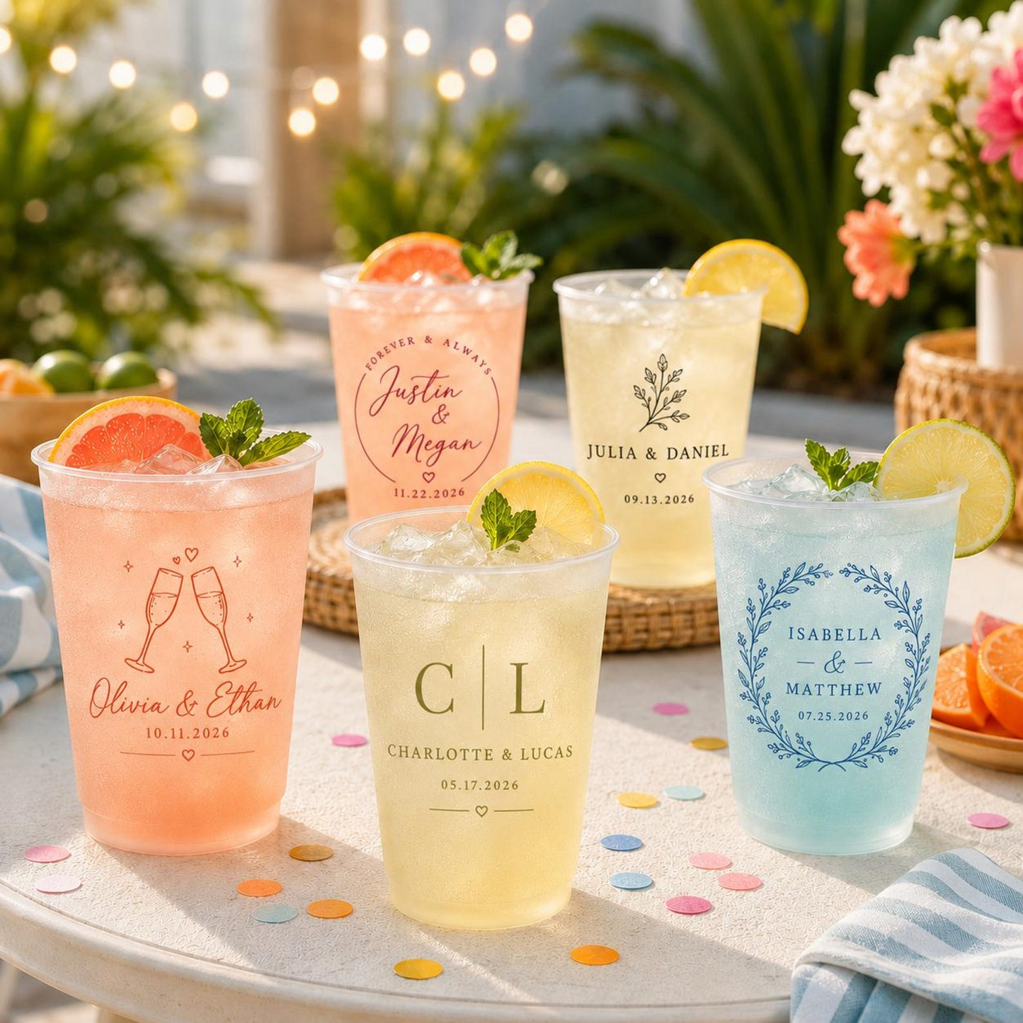 Personalized Reusable Frosted Cups, Custom Plastic Drink Cups, Wedding Party Cups, Birthday Cups, Bridal Shower Decorations