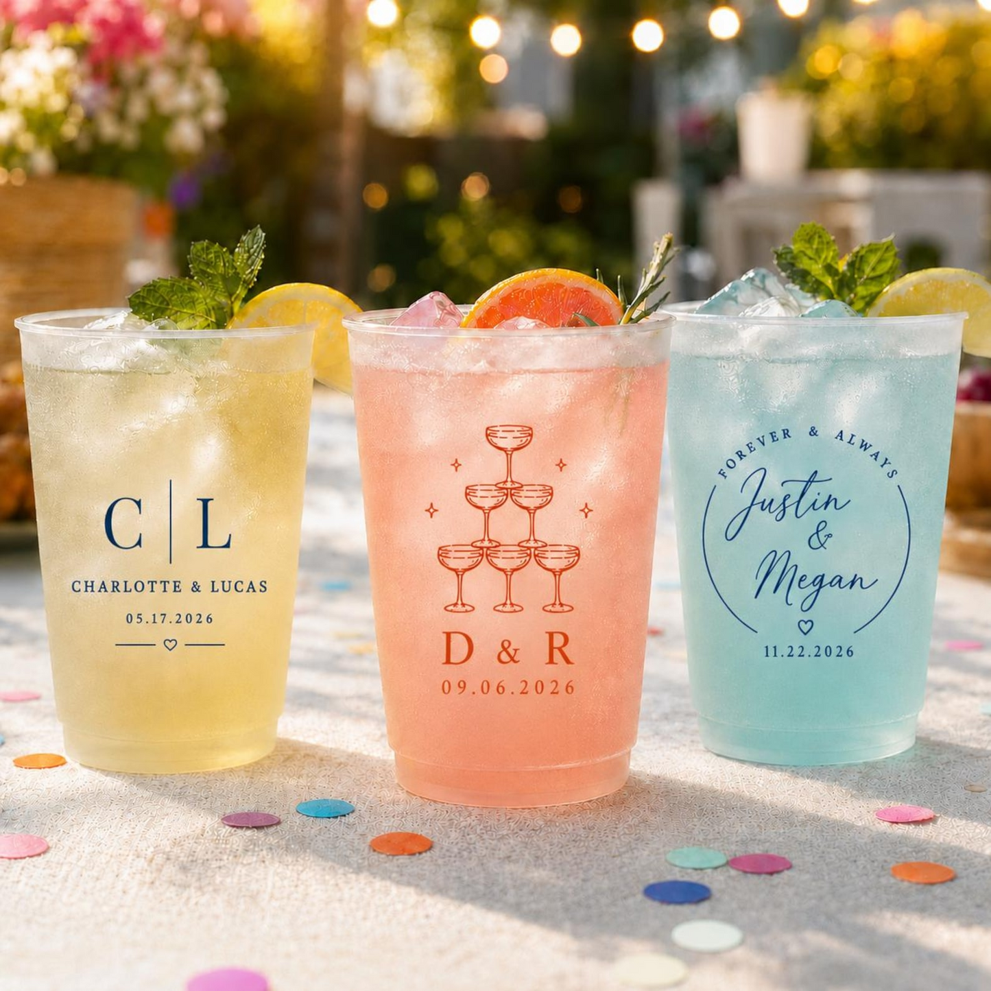 Personalized Reusable Frosted Cups, Custom Plastic Drink Cups, Wedding Party Cups, Birthday Cups, Bridal Shower Decorations
