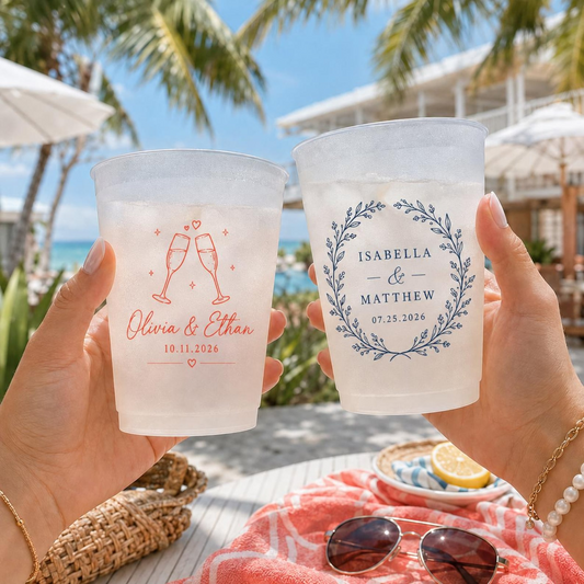Personalized Reusable Frosted Cups, Custom Plastic Drink Cups, Wedding Party Cups, Birthday Cups, Bridal Shower Decorations