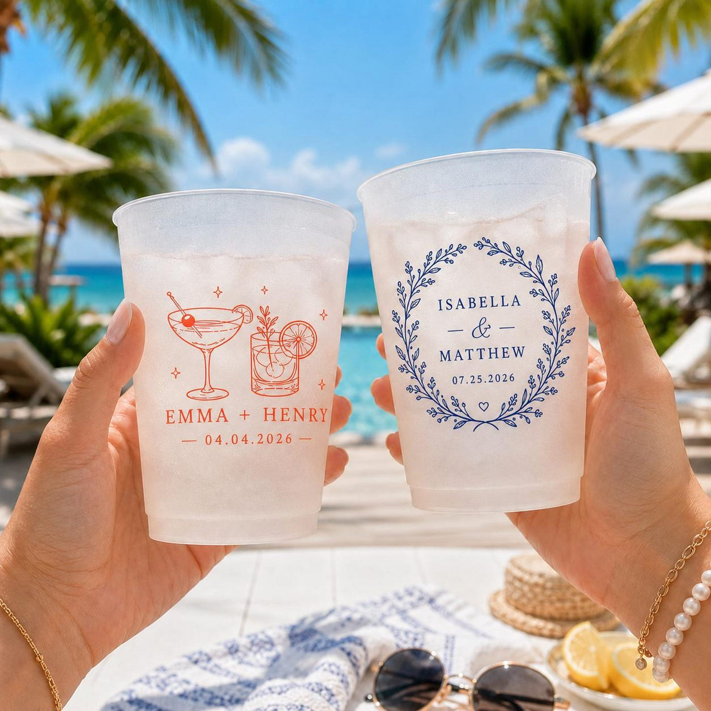 Personalized Reusable Frosted Cups, Custom Plastic Drink Cups, Wedding Party Cups, Birthday Cups, Bridal Shower Decorations