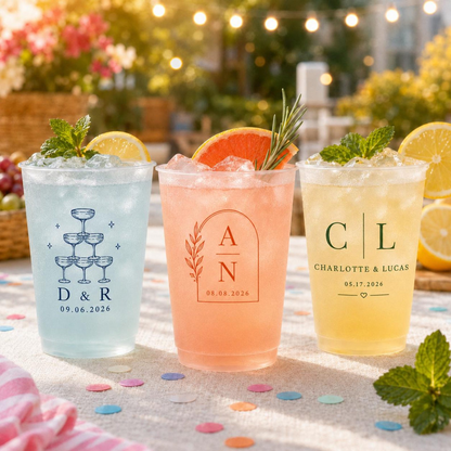 Personalized Reusable Frosted Cups, Custom Plastic Drink Cups, Wedding Party Cups, Birthday Cups, Bridal Shower Decorations
