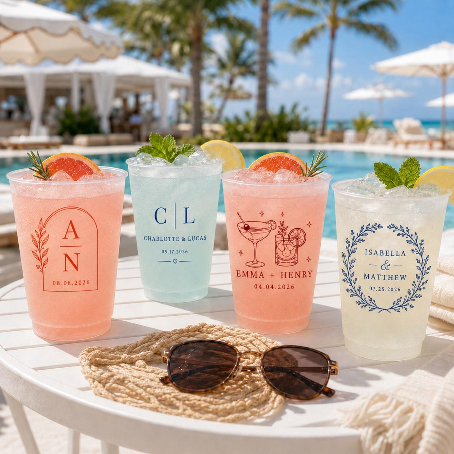 Personalized Reusable Frosted Cups, Custom Plastic Drink Cups, Wedding Party Cups, Birthday Cups, Bridal Shower Decorations