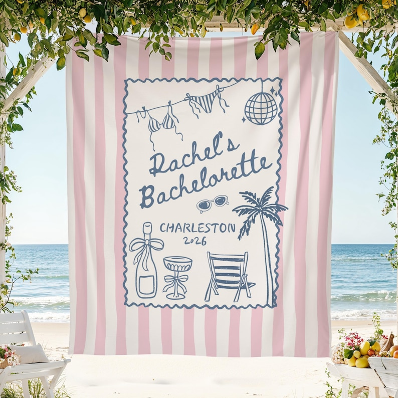 Custom Coastal Bachelorette Banner: Beach Bach Tapestry, Toast on the Coast Party Decor