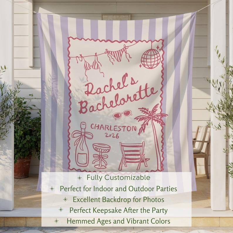 Custom Coastal Bachelorette Banner: Beach Bach Tapestry, Toast on the Coast Party Decor