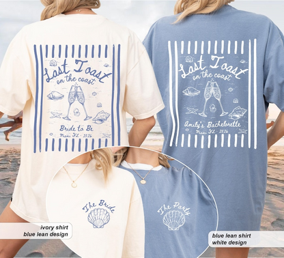 Last Toast on the Coast Bachelorette Shirts, Custom Comfort Colors Beach Bach Tee, Seashell Cocktail Coastal Bridal Party Gift