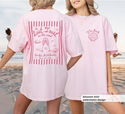 Last Toast on the Coast Bachelorette Shirts, Custom Comfort Colors Beach Bach Tee, Seashell Cocktail Coastal Bridal Party Gift