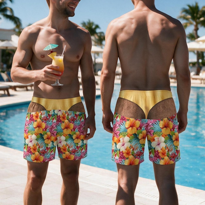 Funny Men's Beach Shorts, Custom Fake Underwear Swim Trunks, Bachelor Party/Birthday Gag Gift for Him